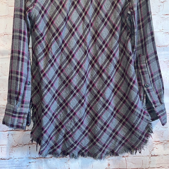 Cabi highland flannel raw hemline #3946 Gray purple fray hem check plaid collar - Picture 8 of 12
